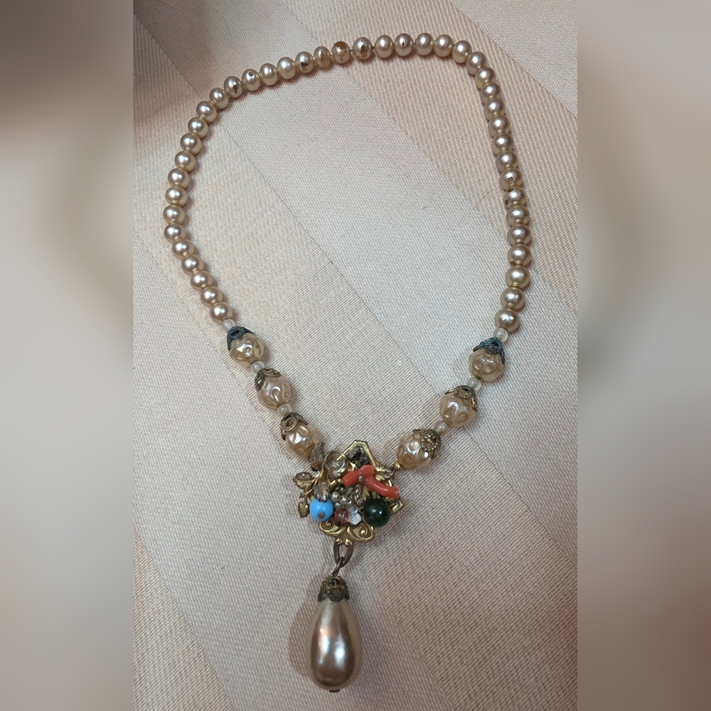 RARE PRE 1947 MIRIAM HASKELL VINTAGE ANTIQUE PEARL NECKLACE CHOKIER 16 INCHES - Picture 3 of 6